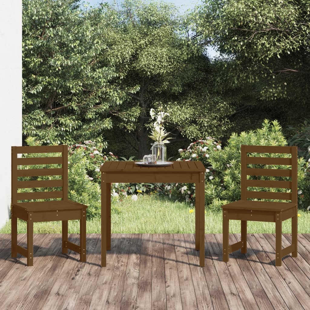 3 Piece Garden Bistro Set Honey Brown Solid Wood Pine