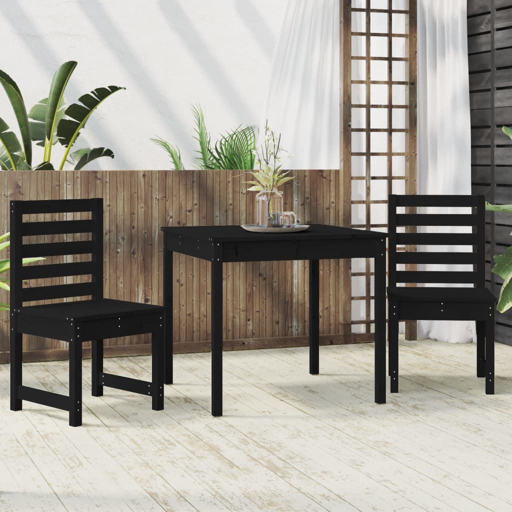 3 Piece Garden Bistro Set Black Solid Wood Pine