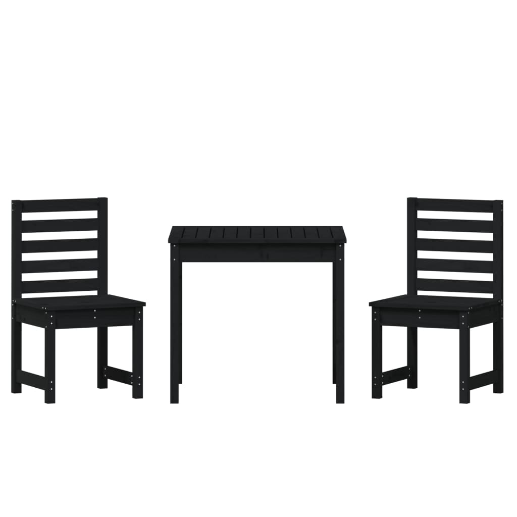 3 Piece Garden Bistro Set Black Solid Wood Pine