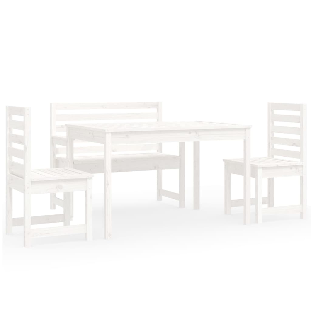 4 Piece Garden Dining Set White Solid Wood Pine