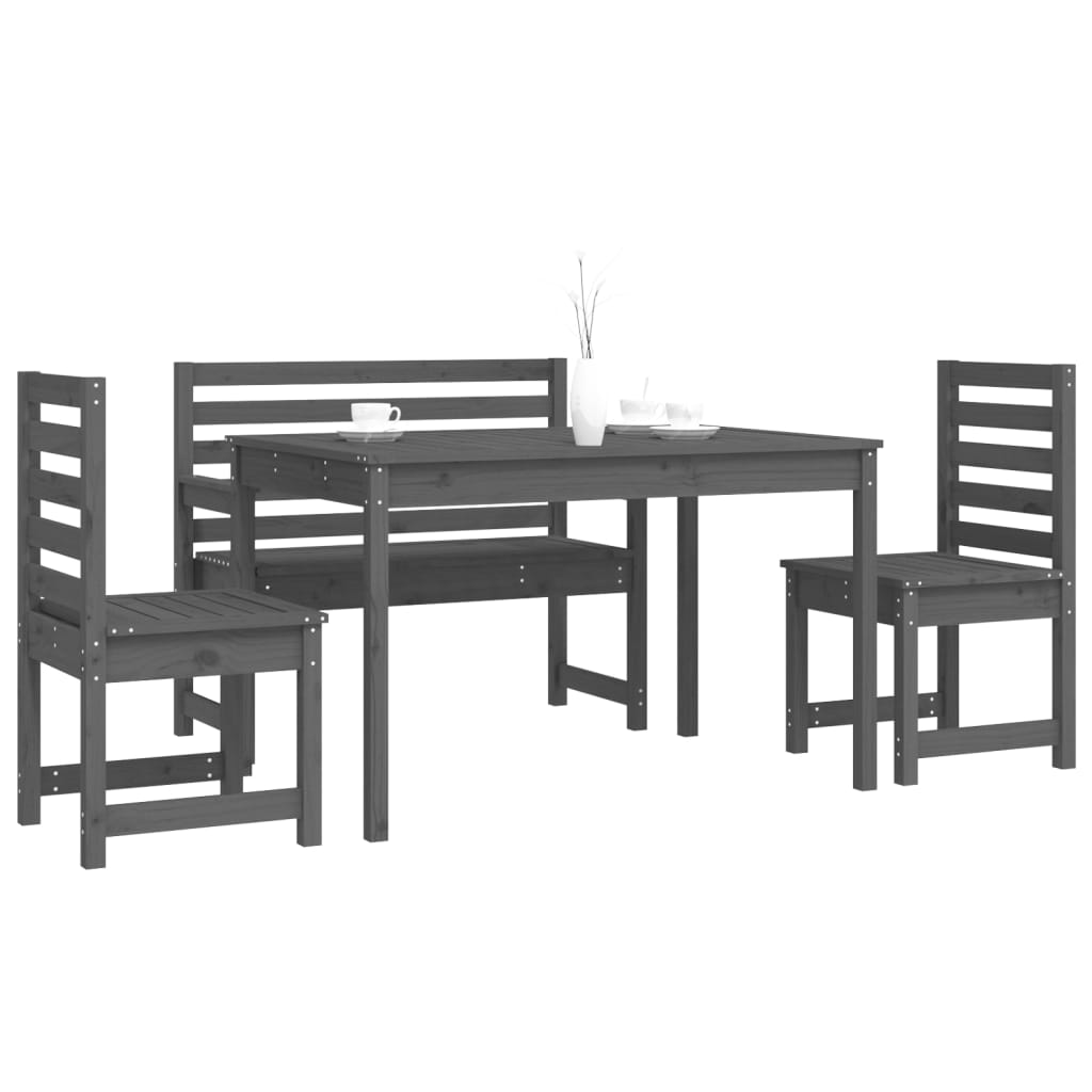 4 Piece Garden Dining Set Grey Solid Wood Pine