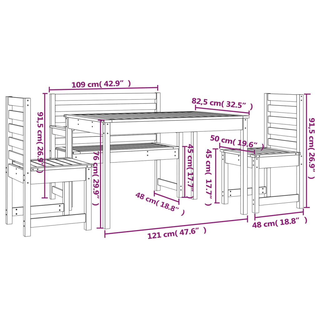 4 Piece Garden Dining Set Grey Solid Wood Pine