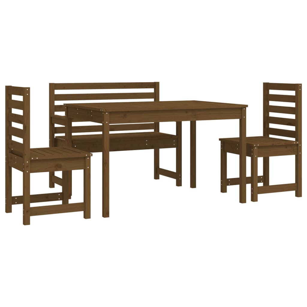 4 Piece Garden Dining Set Honey Brown Solid Wood Pine