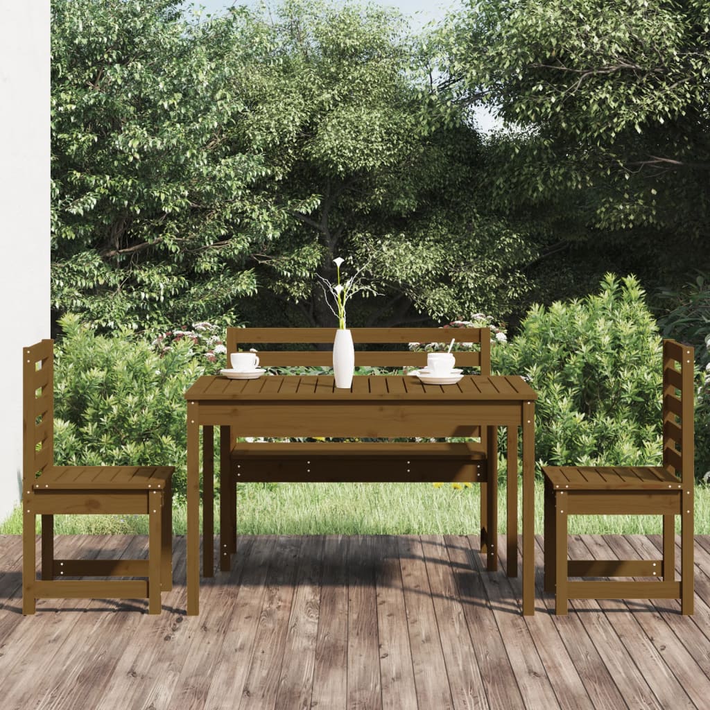 4 Piece Garden Dining Set Honey Brown Solid Wood Pine