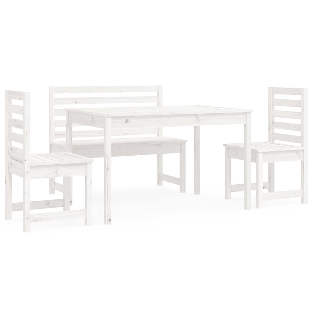 4 Piece Garden Dining Set White Solid Wood Pine