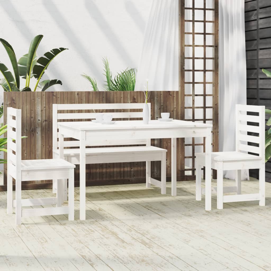 4 Piece Garden Dining Set White Solid Wood Pine