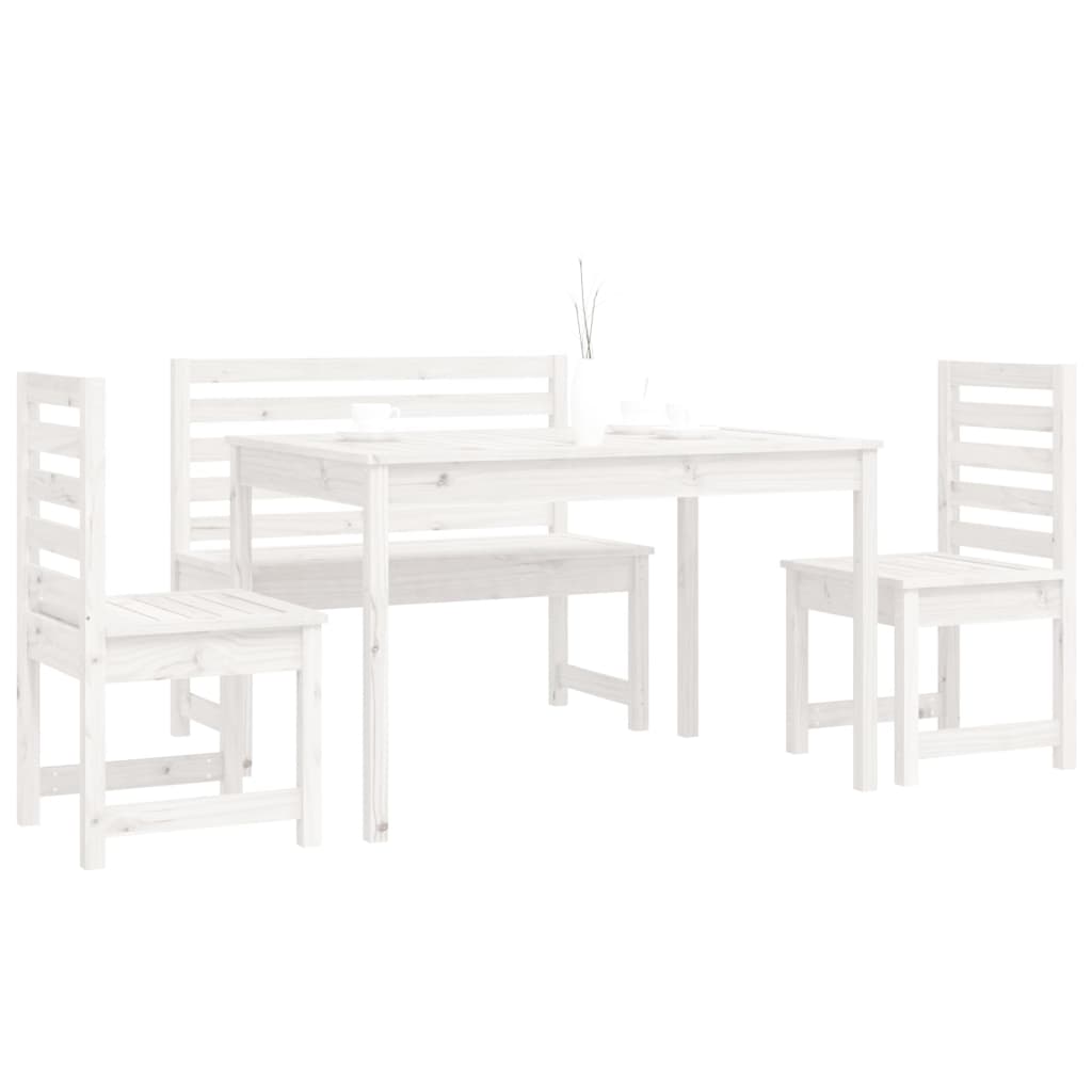 4 Piece Garden Dining Set White Solid Wood Pine