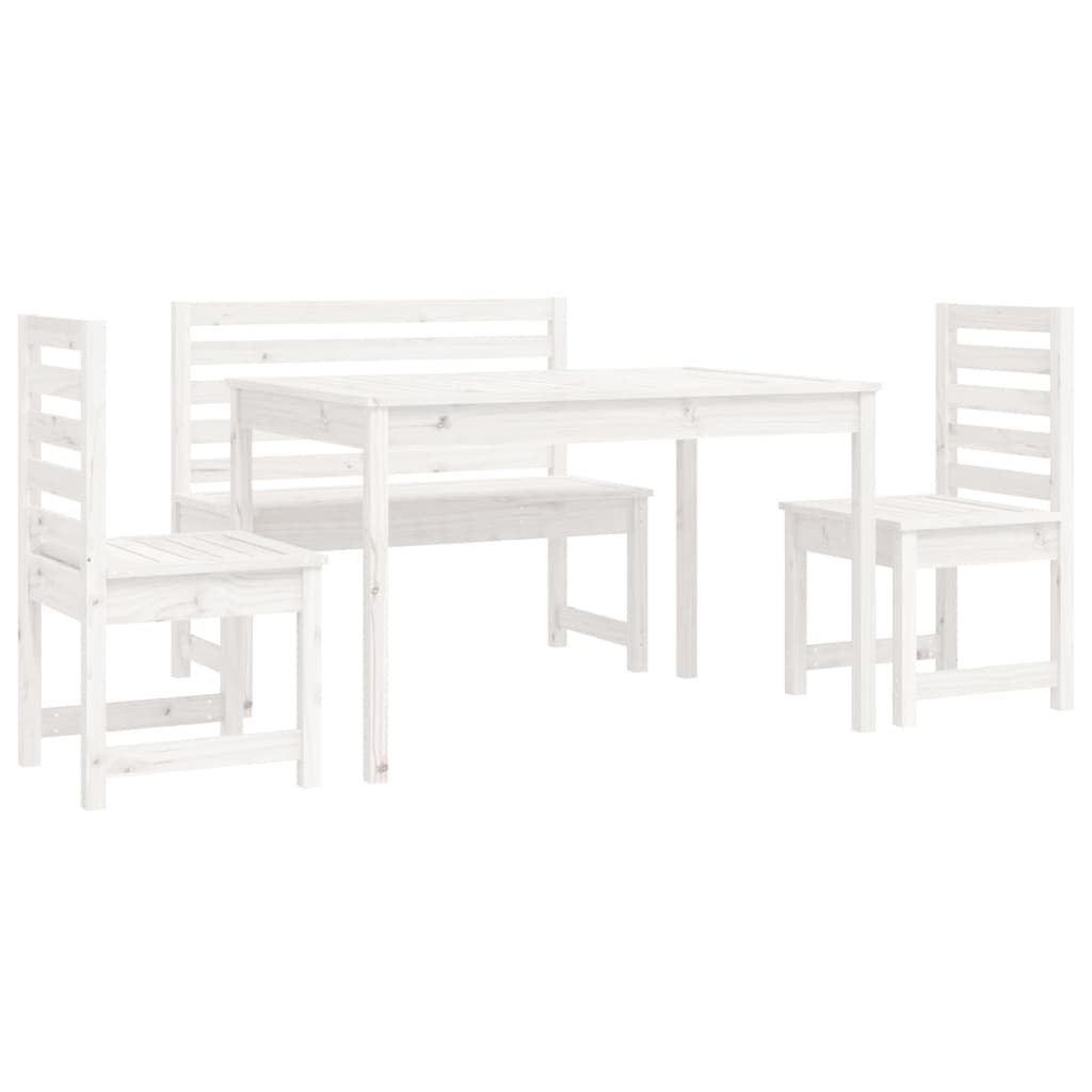 4 Piece Garden Dining Set White Solid Wood Pine