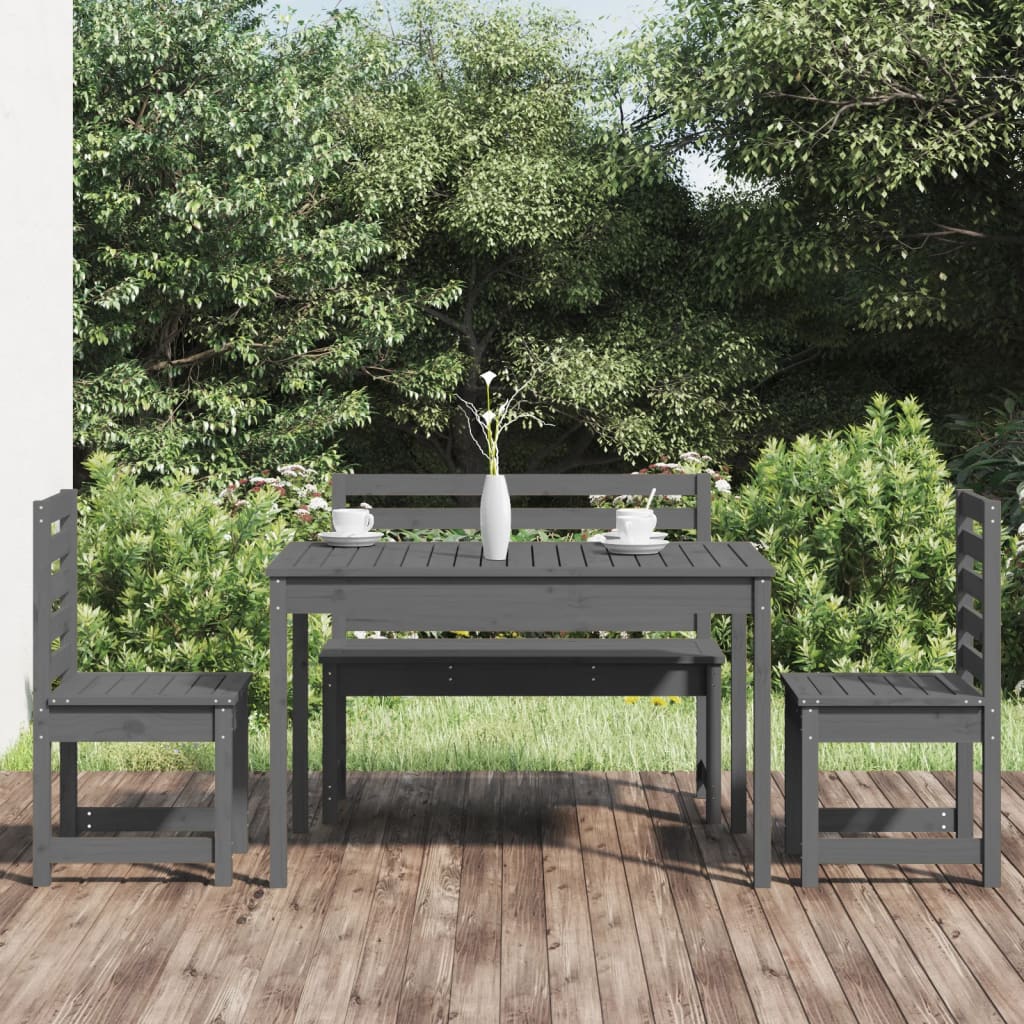 4 Piece Garden Dining Set Grey Solid Wood Pine