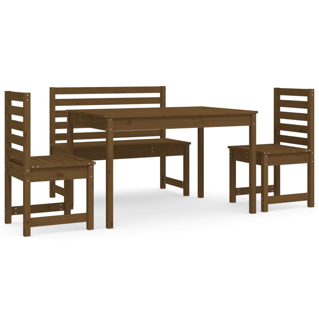 4 Piece Garden Dining Set Honey Brown Solid Wood Pine