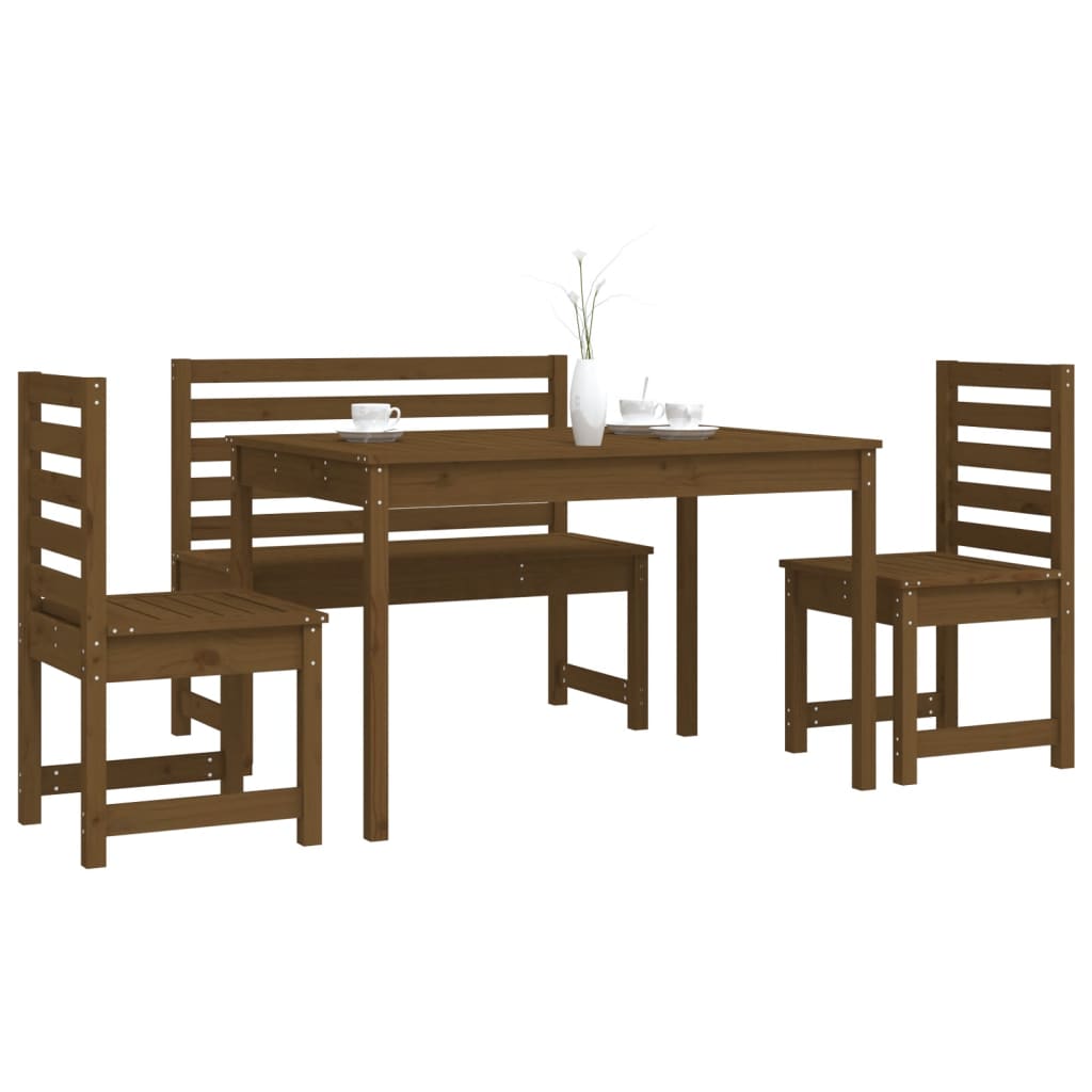 4 Piece Garden Dining Set Honey Brown Solid Wood Pine