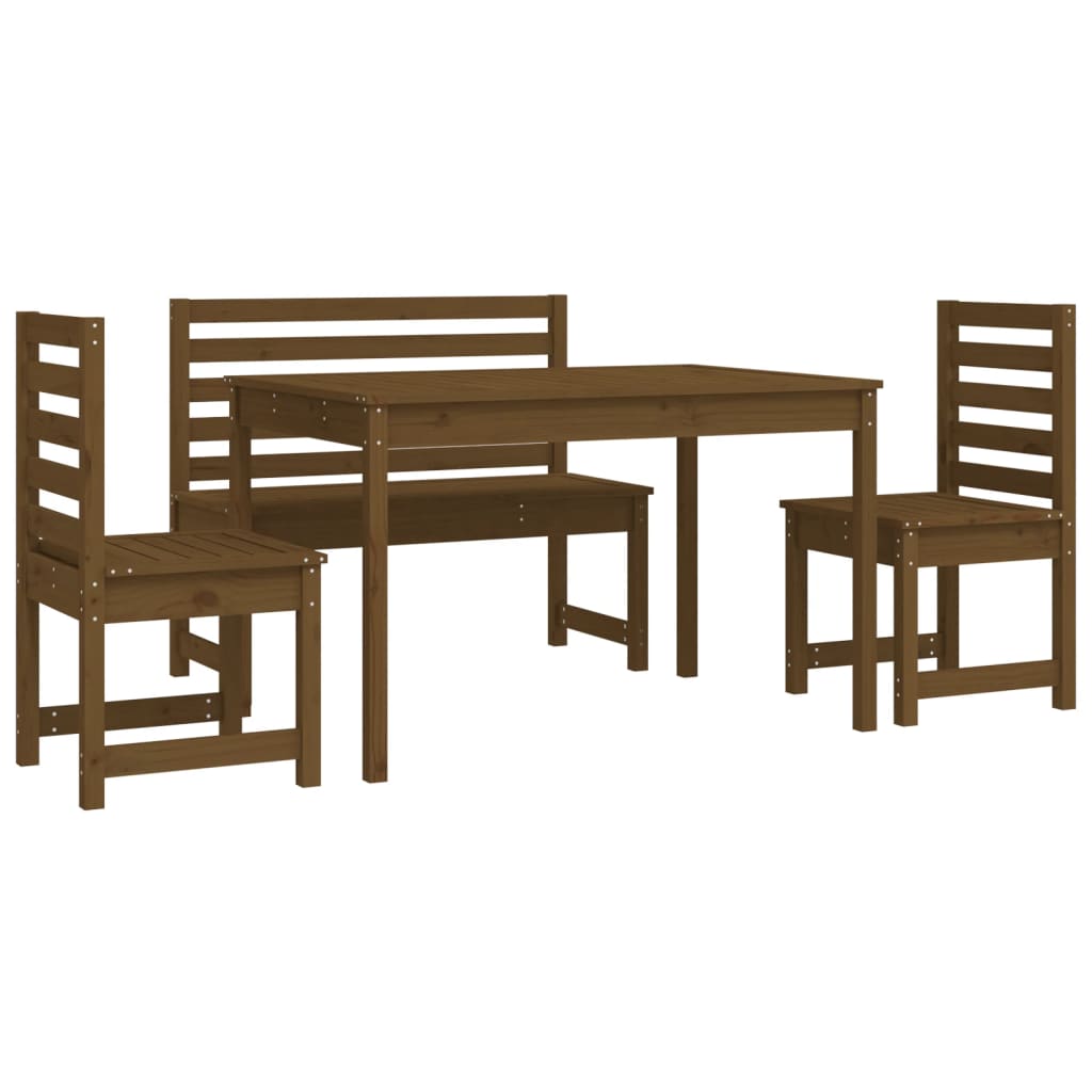 4 Piece Garden Dining Set Honey Brown Solid Wood Pine