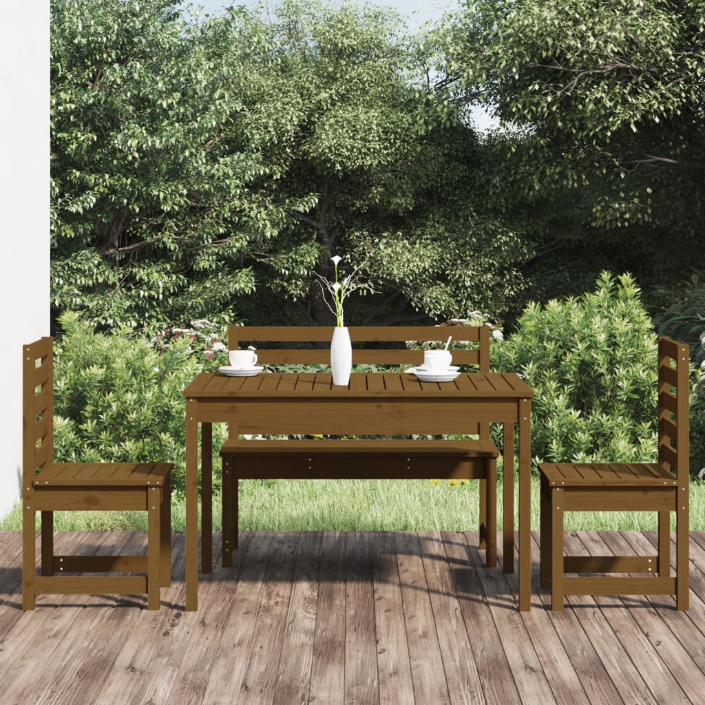 4 Piece Garden Dining Set Honey Brown Solid Wood Pine