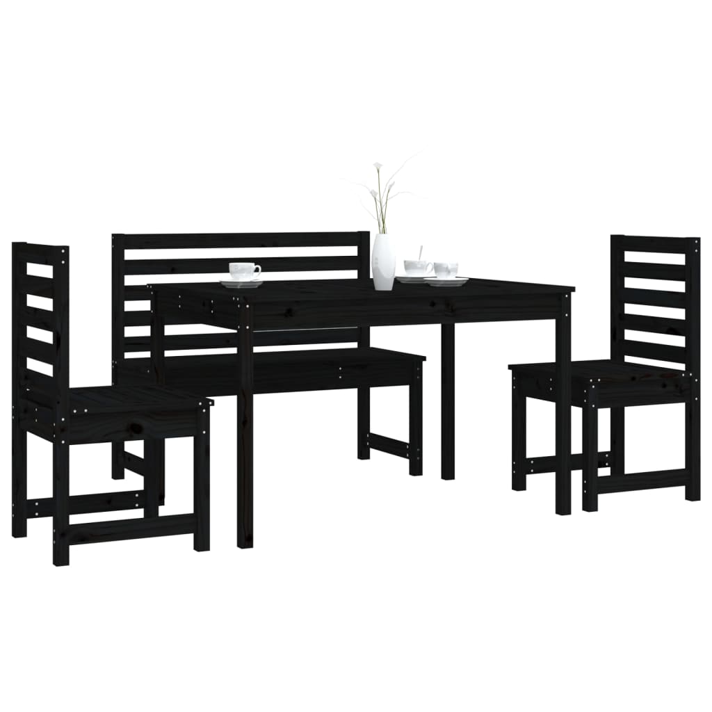 4 Piece Garden Dining Set Black Solid Wood Pine