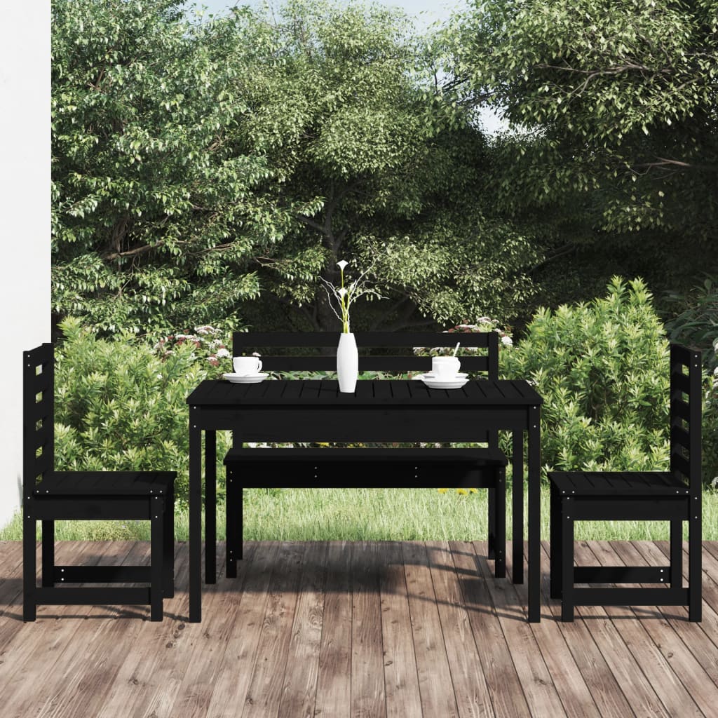 4 Piece Garden Dining Set Black Solid Wood Pine