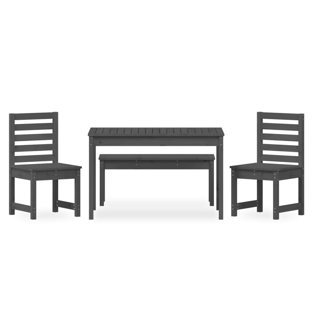 4 Piece Garden Dining Set Grey Solid Wood Pine