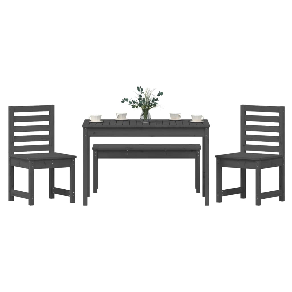 4 Piece Garden Dining Set Grey Solid Wood Pine