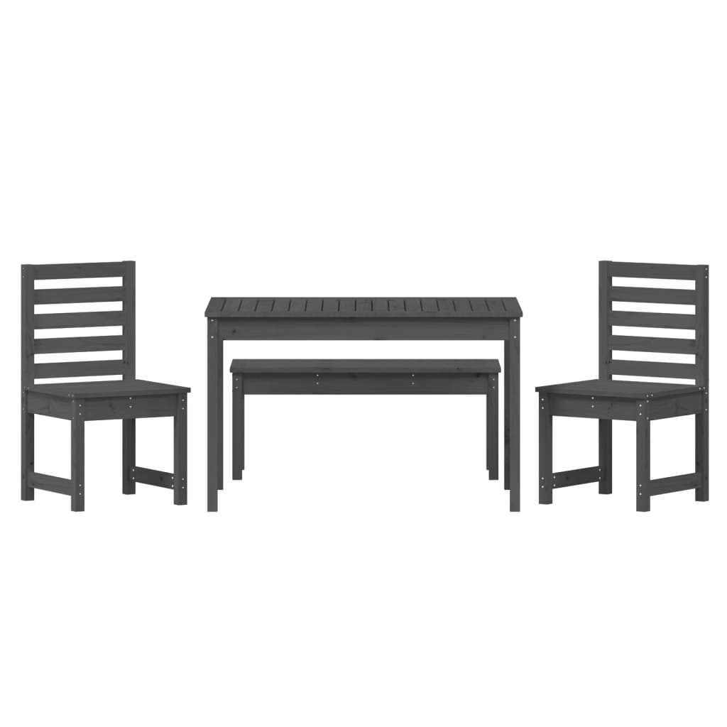 4 Piece Garden Dining Set Grey Solid Wood Pine