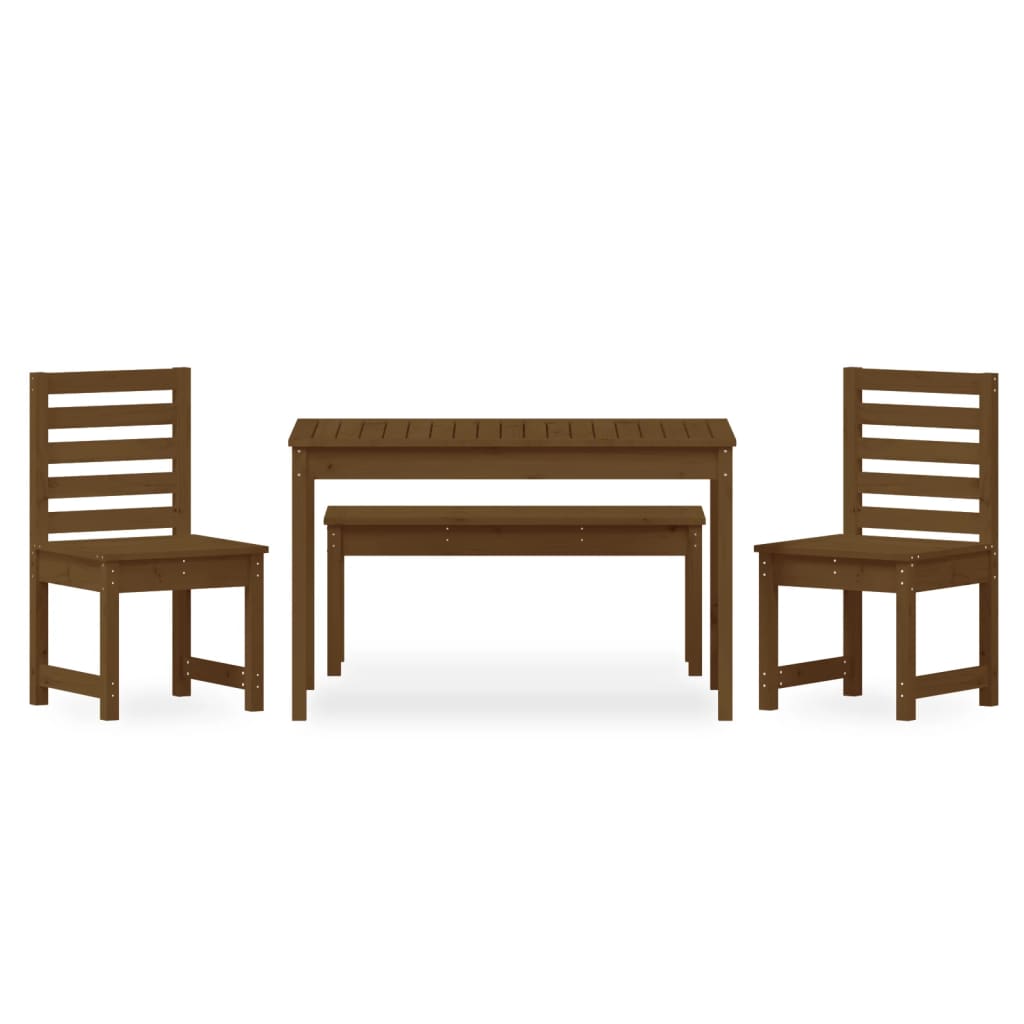 4 Piece Garden Dining Set Honey Brown Solid Wood Pine