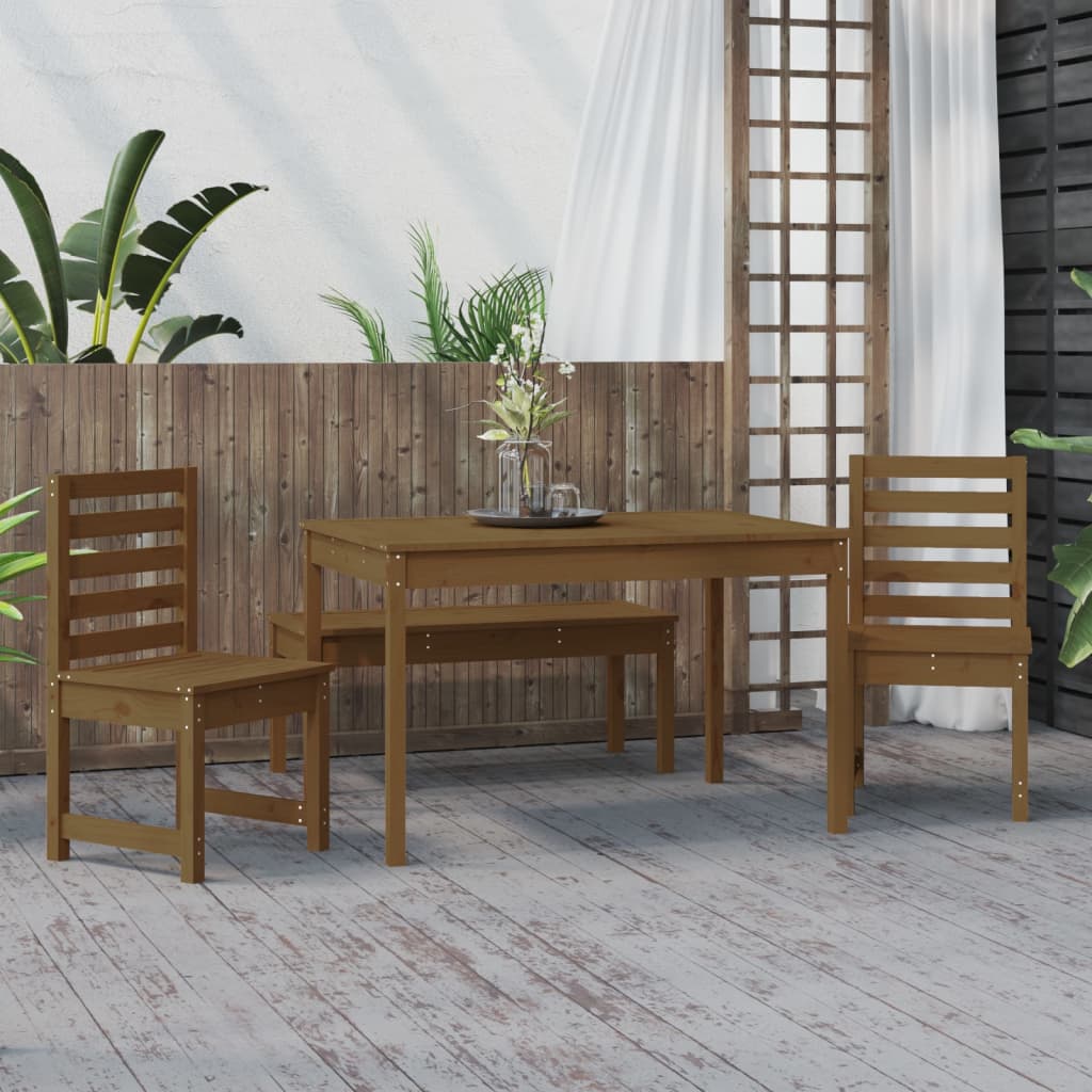 4 Piece Garden Dining Set Honey Brown Solid Wood Pine