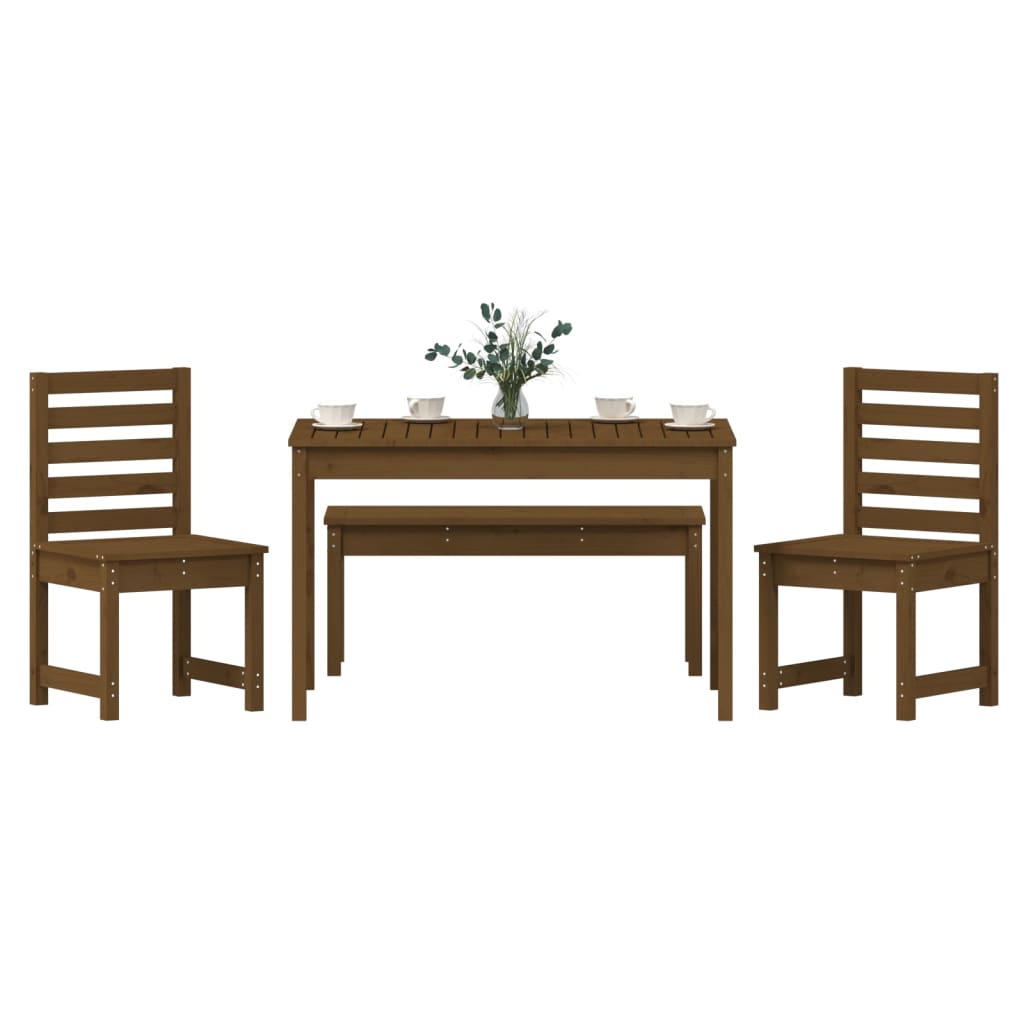 4 Piece Garden Dining Set Honey Brown Solid Wood Pine