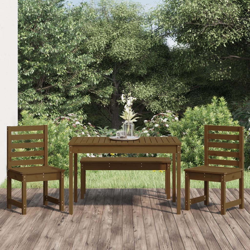 4 Piece Garden Dining Set Honey Brown Solid Wood Pine