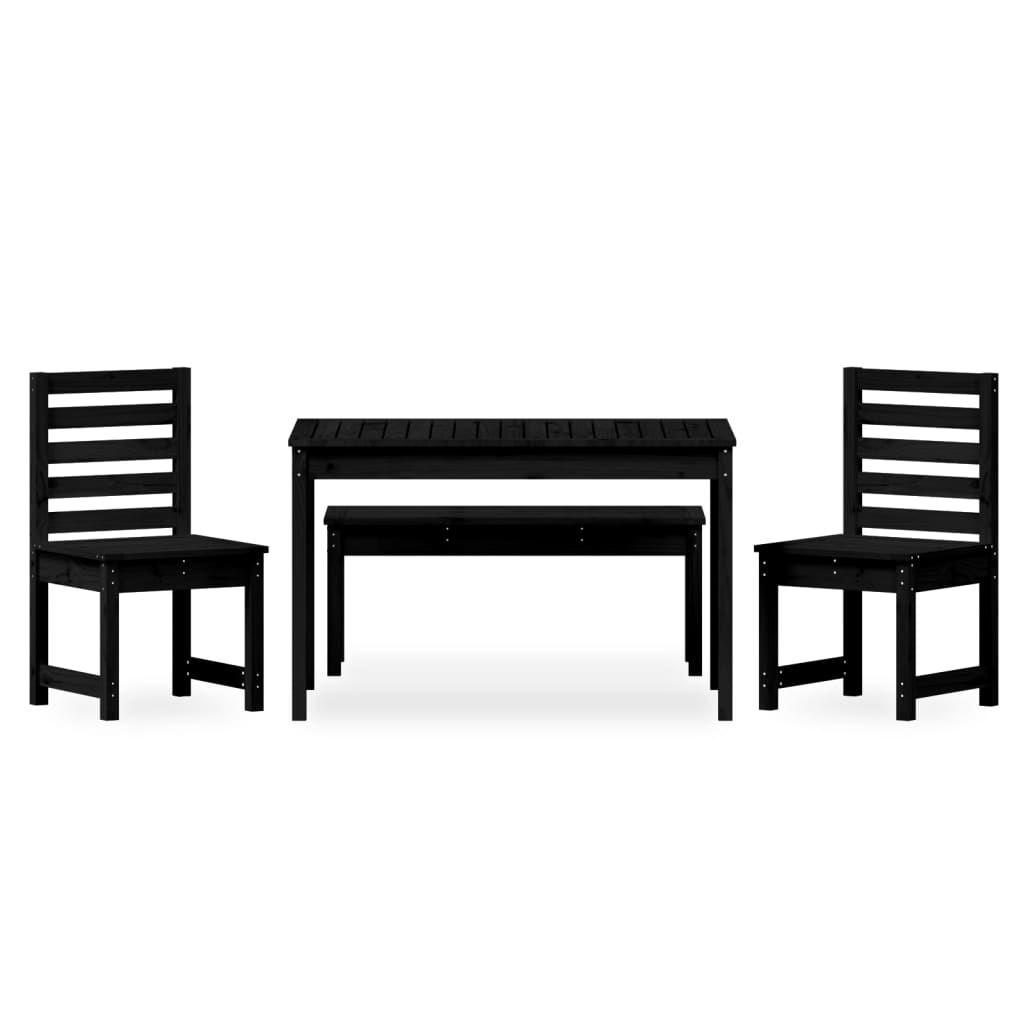 4 Piece Garden Dining Set Black Solid Wood Pine