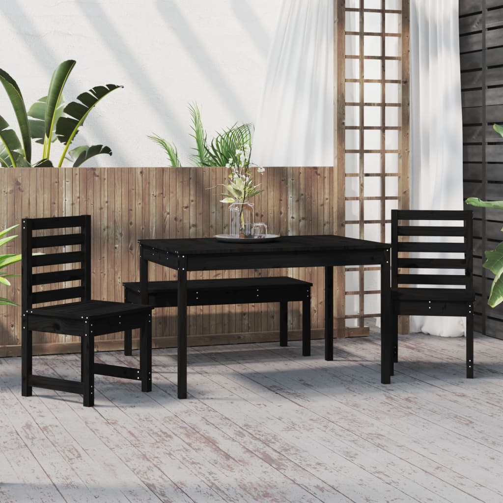 4 Piece Garden Dining Set Black Solid Wood Pine