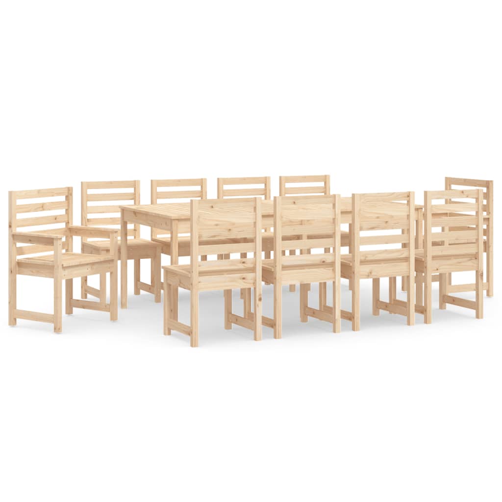 11 Piece Garden Dining Set Solid Wood Pine