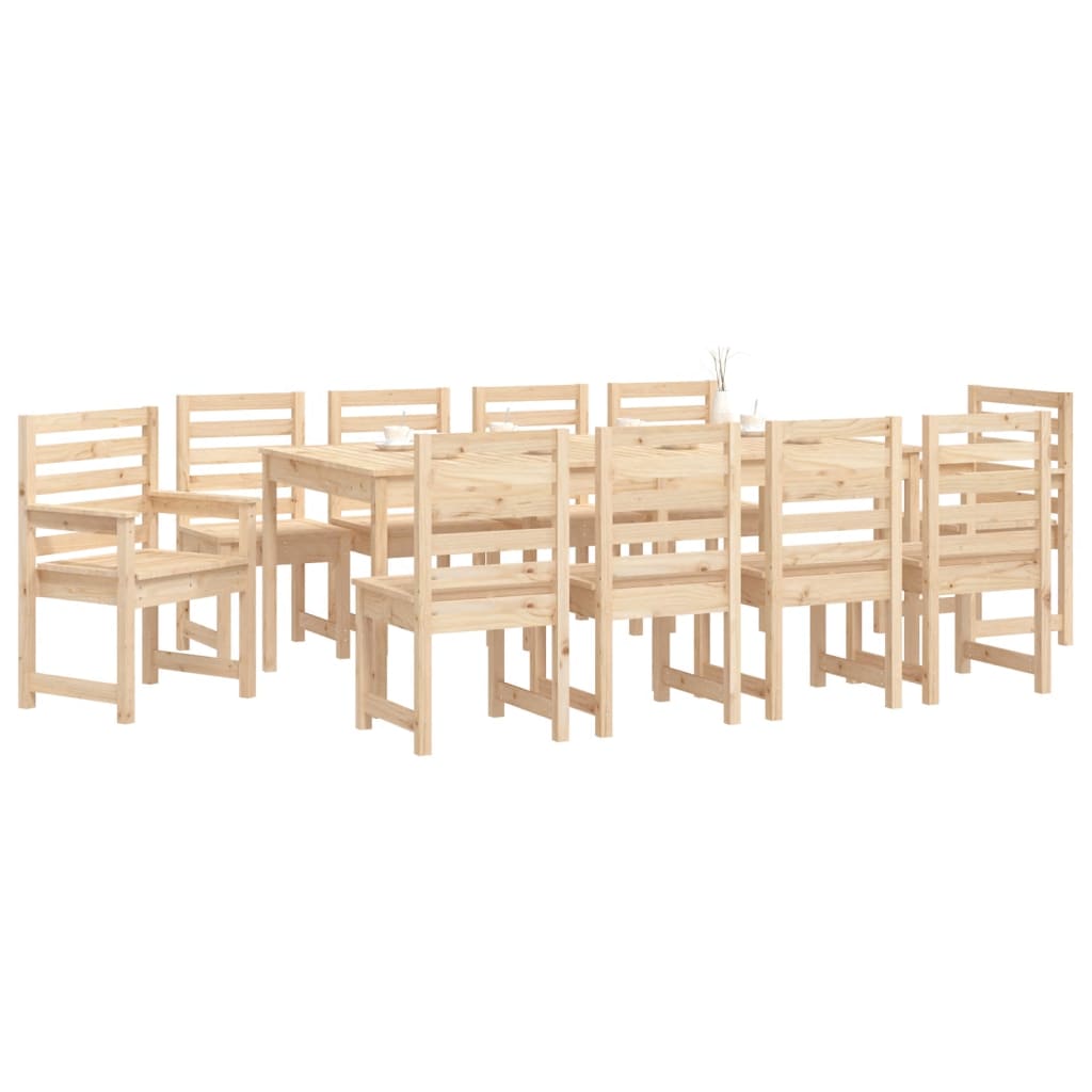 11 Piece Garden Dining Set Solid Wood Pine