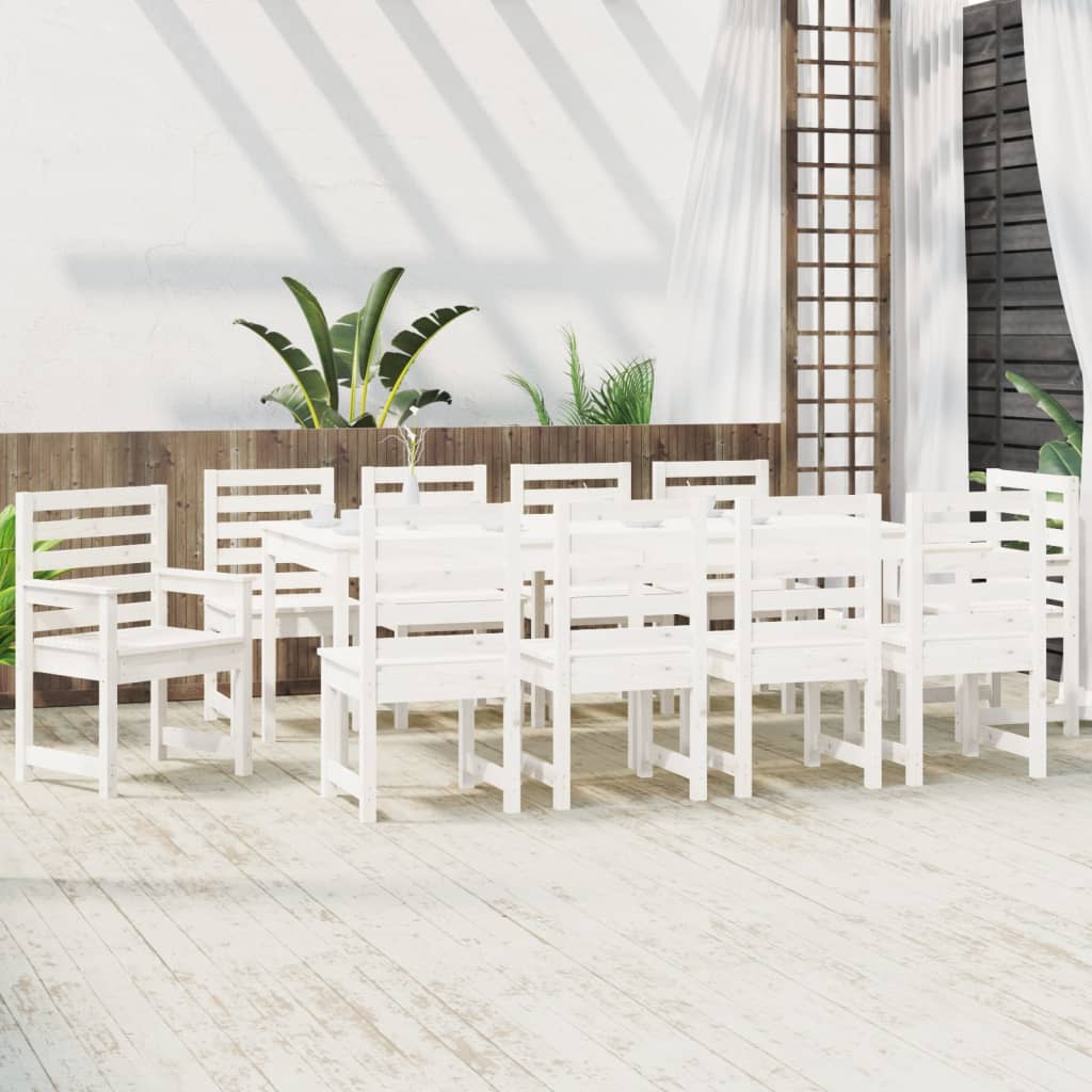 11 Piece Garden Dining Set White Solid Wood Pine