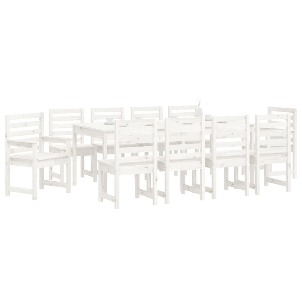 11 Piece Garden Dining Set White Solid Wood Pine