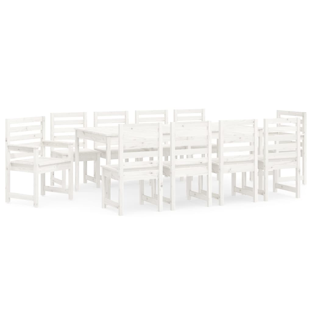 11 Piece Garden Dining Set White Solid Wood Pine