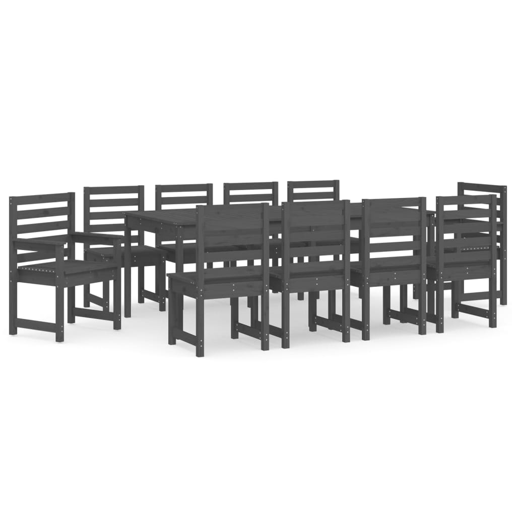 11 Piece Garden Dining Set Grey Solid Wood Pine