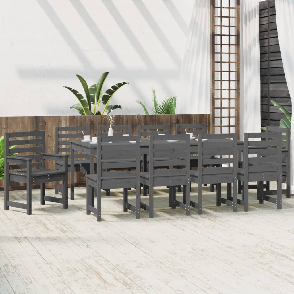 11 Piece Garden Dining Set Grey Solid Wood Pine