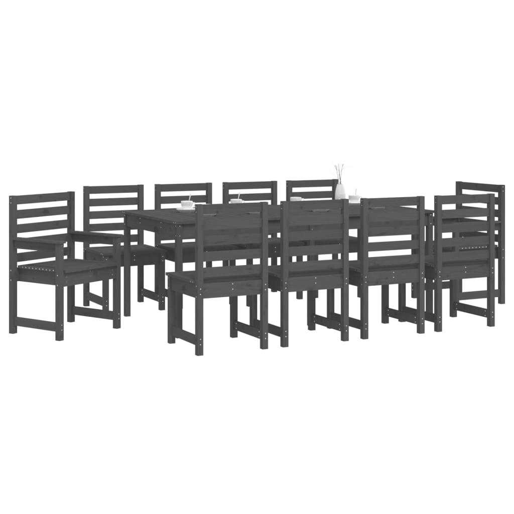 11 Piece Garden Dining Set Grey Solid Wood Pine