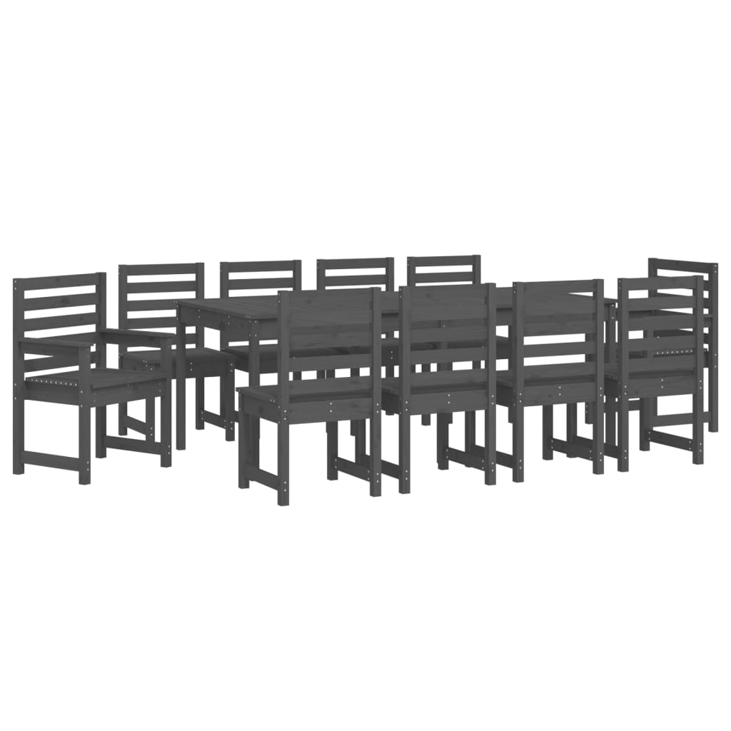 11 Piece Garden Dining Set Grey Solid Wood Pine