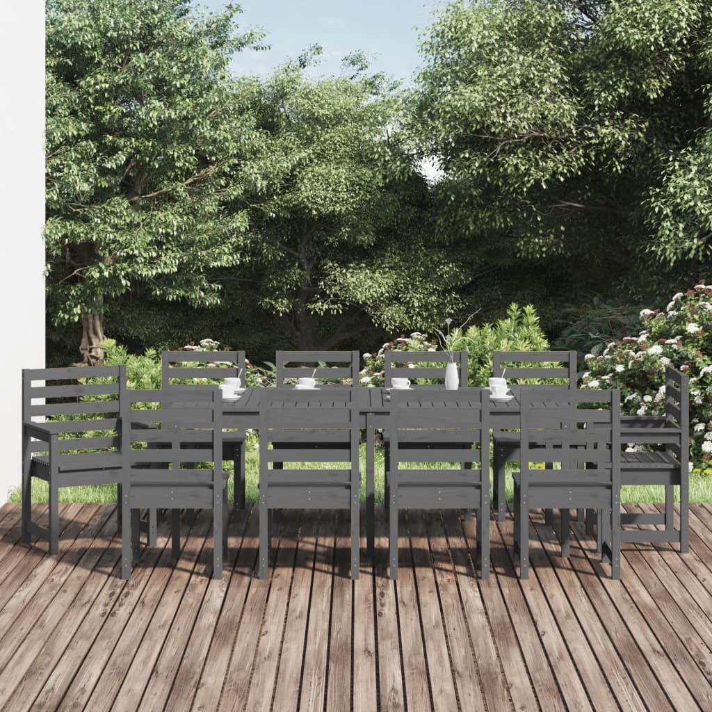 11 Piece Garden Dining Set Grey Solid Wood Pine