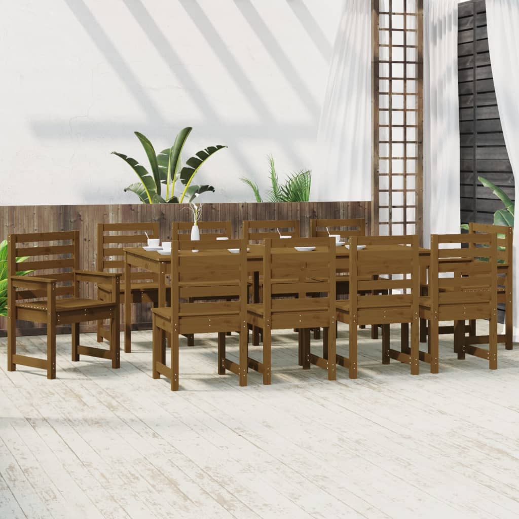 11 Piece Garden Dining Set Honey Brown Solid Wood Pine