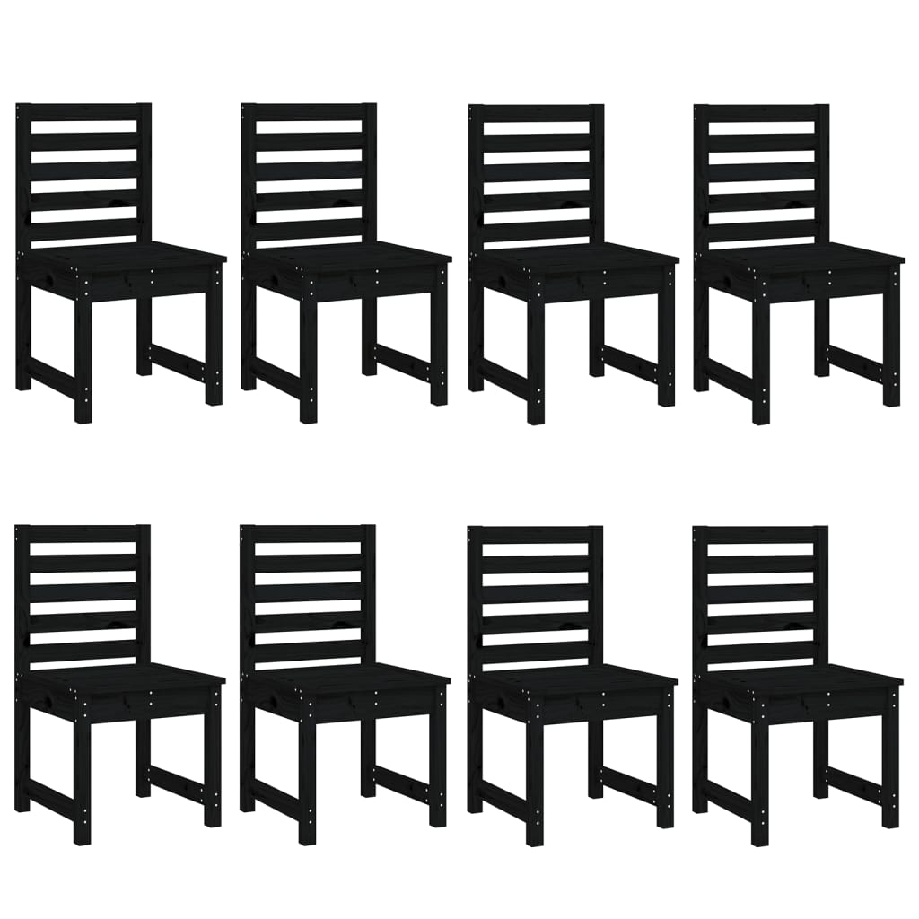 11 Piece Garden Dining Set Black Solid Wood Pine