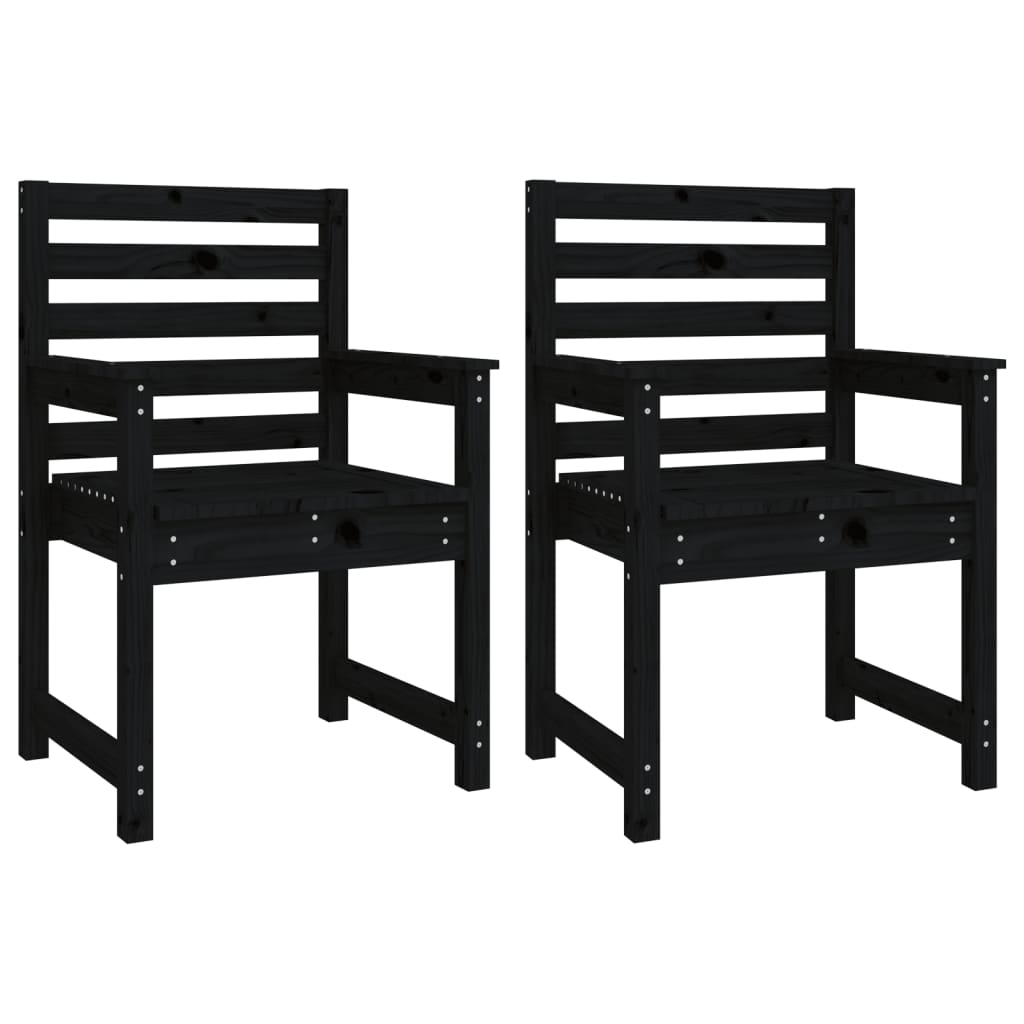 11 Piece Garden Dining Set Black Solid Wood Pine