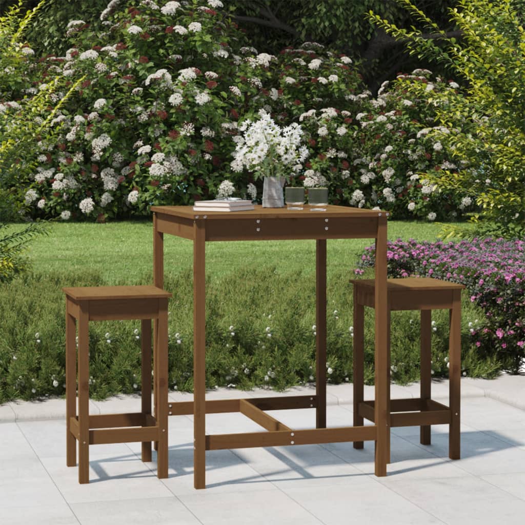 3 Piece Garden Bar Set Honey Brown Solid Wood Pine