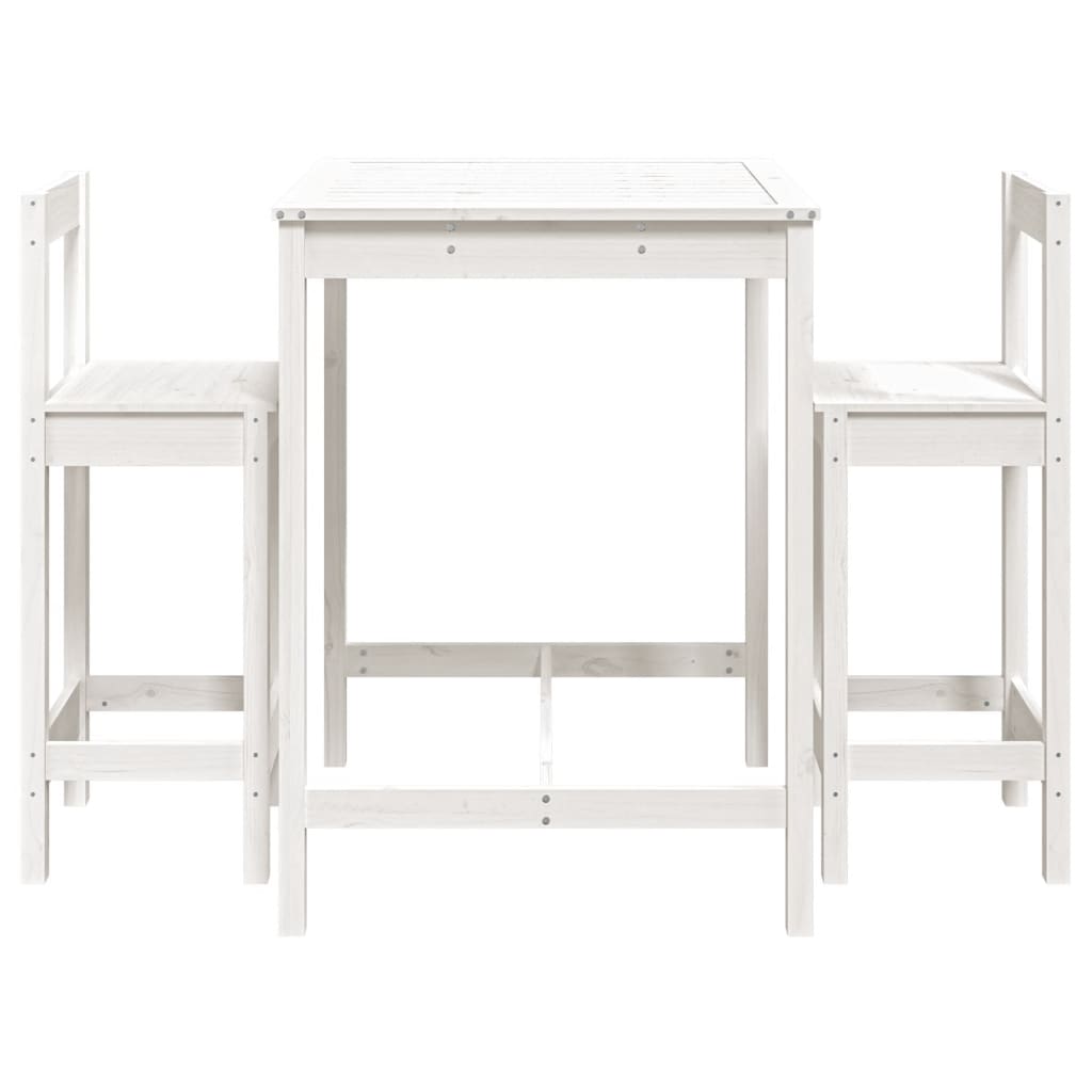 3 Piece Garden Bar Set White Solid Wood Pine