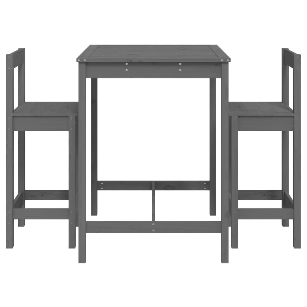 3 Piece Garden Bar Set Grey Solid Wood Pine