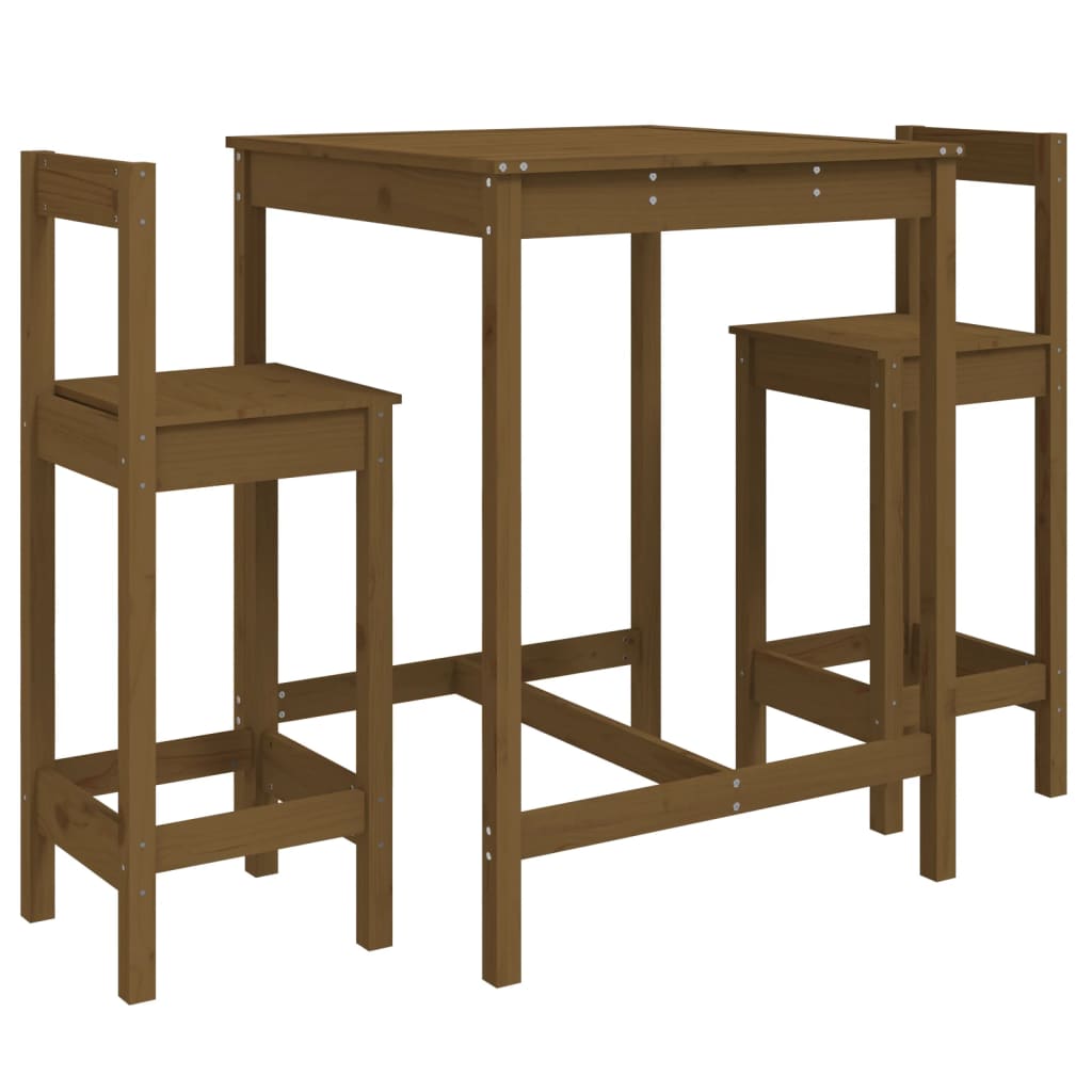 3 Piece Garden Bar Set Honey Brown Solid Wood Pine