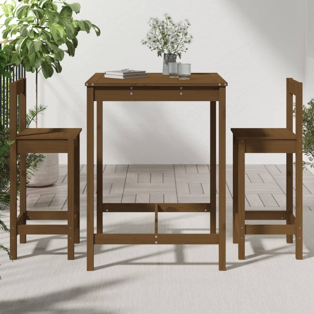 3 Piece Garden Bar Set Honey Brown Solid Wood Pine