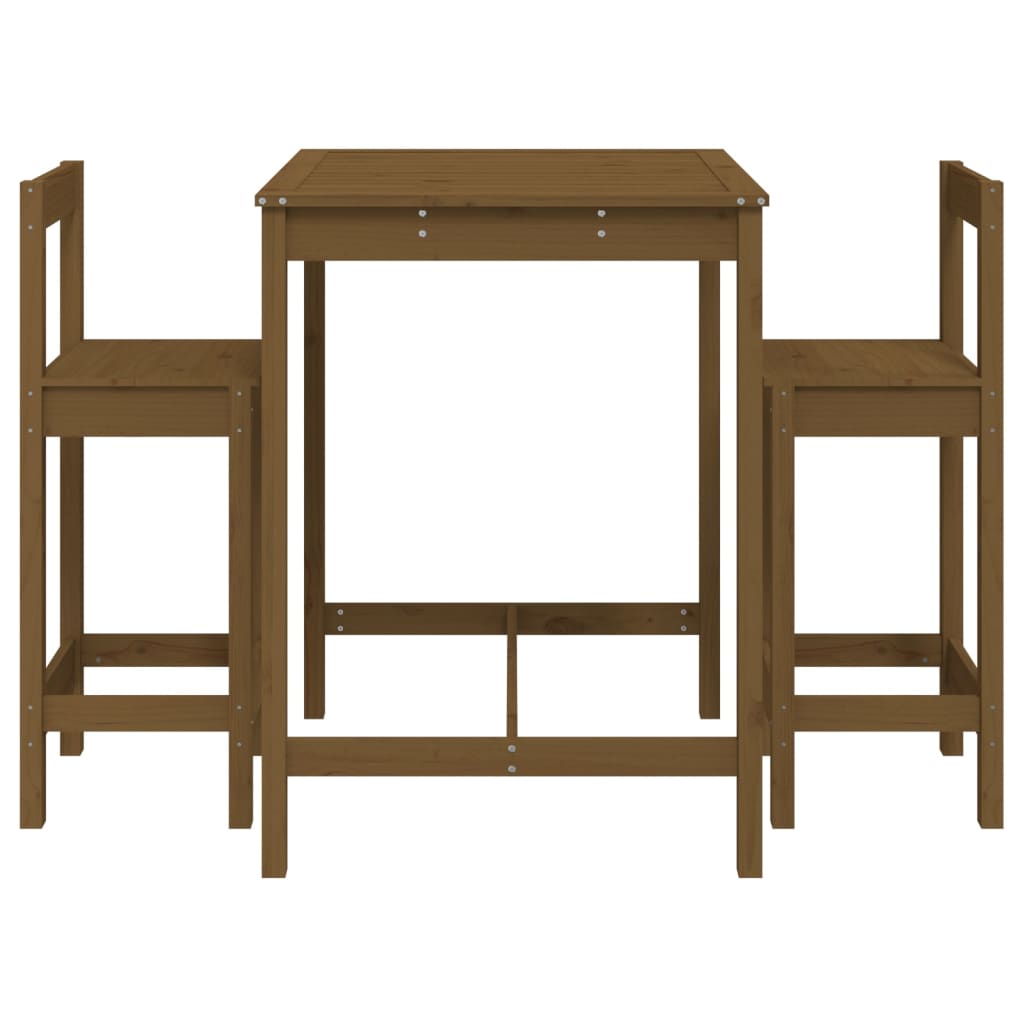 3 Piece Garden Bar Set Honey Brown Solid Wood Pine