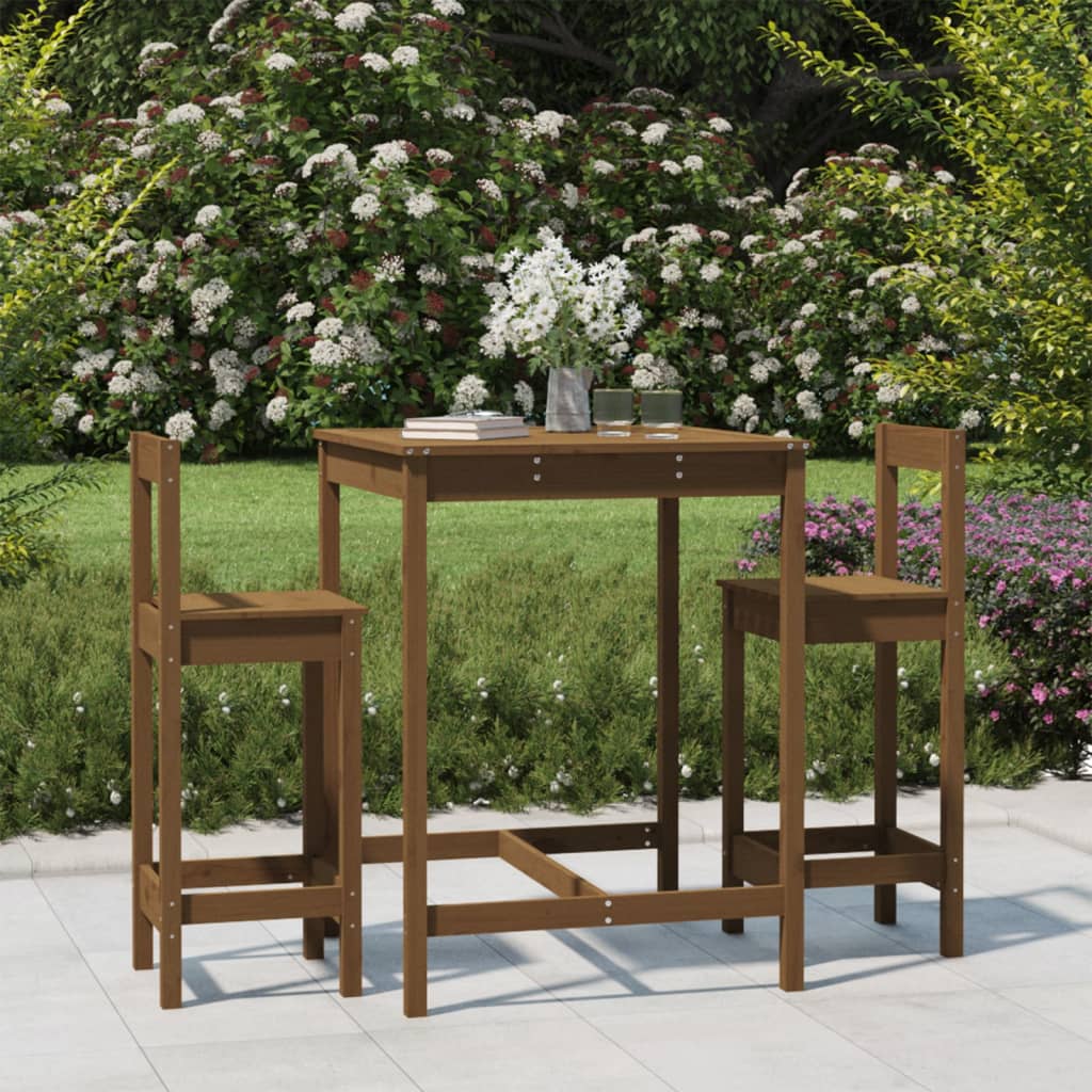 3 Piece Garden Bar Set Honey Brown Solid Wood Pine