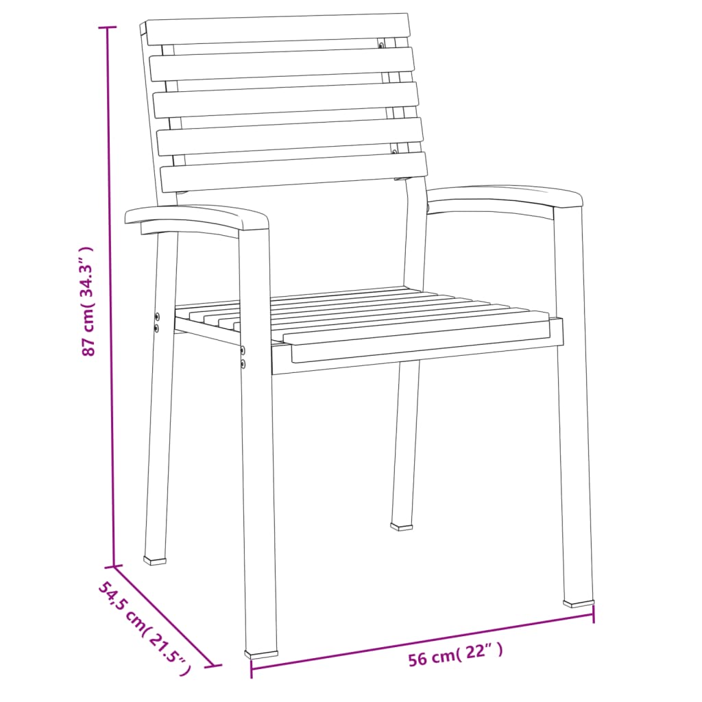 Stackable Garden Chairs 2 pcs Solid Wood Acacia and Metal