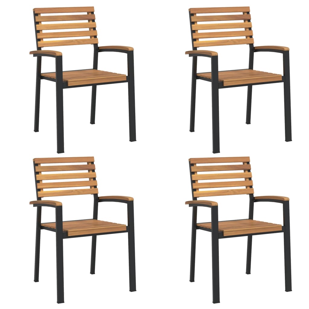 Stackable Garden Chairs 4 pcs Solid Wood Acacia and Metal